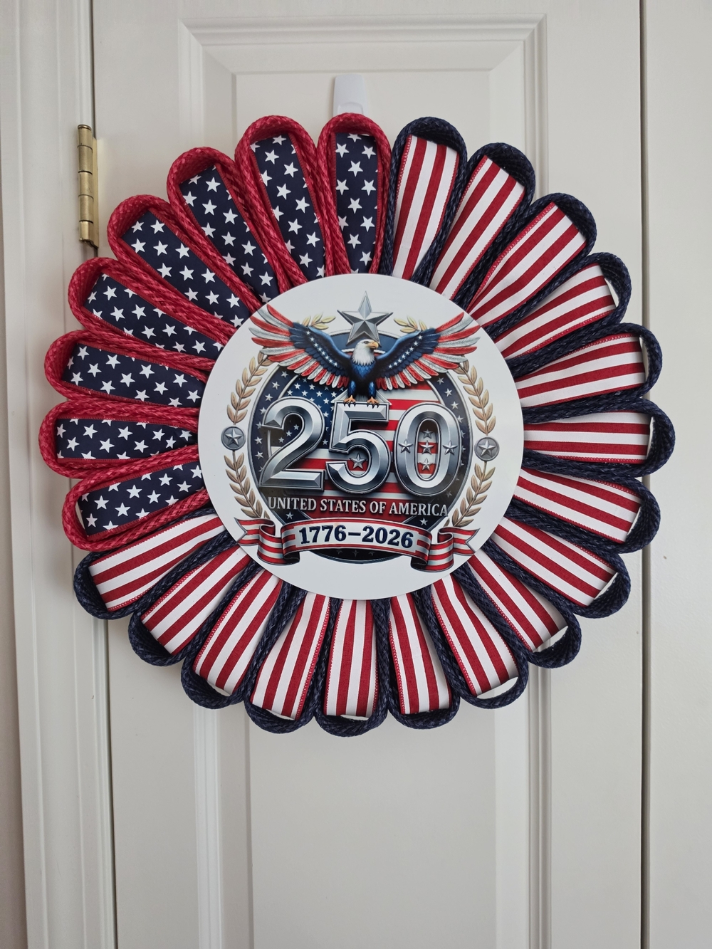 Patriotic 250th Anniversary Door Wreath - Red White Blue